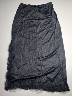 Vintage Black Lace Slip Skirt Midi Lingerie Skirt Side Slit Medium